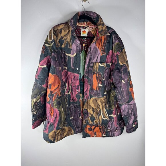Farm Rio Elephants Reversible Puffer Jacket  Jungle Size L NWT Colorful - Picture 3 of 9